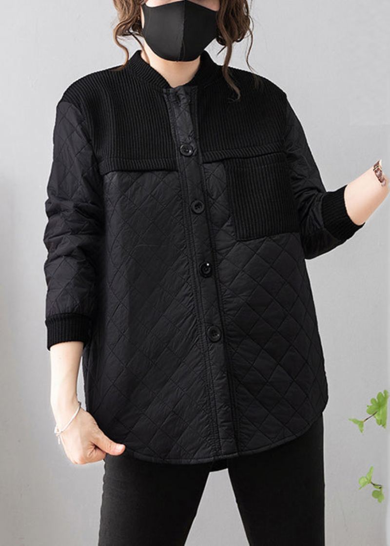 Manteau Ample En Coton Fin Avec Boutons Noirs Patchwork Manches Longues - Doudounes femmes