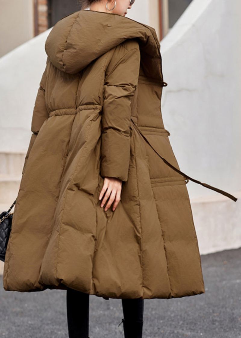 Manteau Ample En Duvet De Canard À Capuche Avec Boutons Et Patchwork De Chameau Pour L'hiver - Doudounes femmes