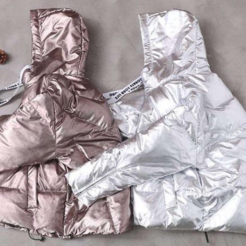 Manteau Ample Et Fin Pour Femme En Duvet De Canard Blanc Argenté À Capuche Et Fermeture Éclair - Doudounes femmes