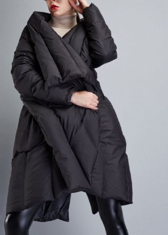 Manteau Asymétrique Noir Fin En Duvet De Canard Manteaux D'hiver