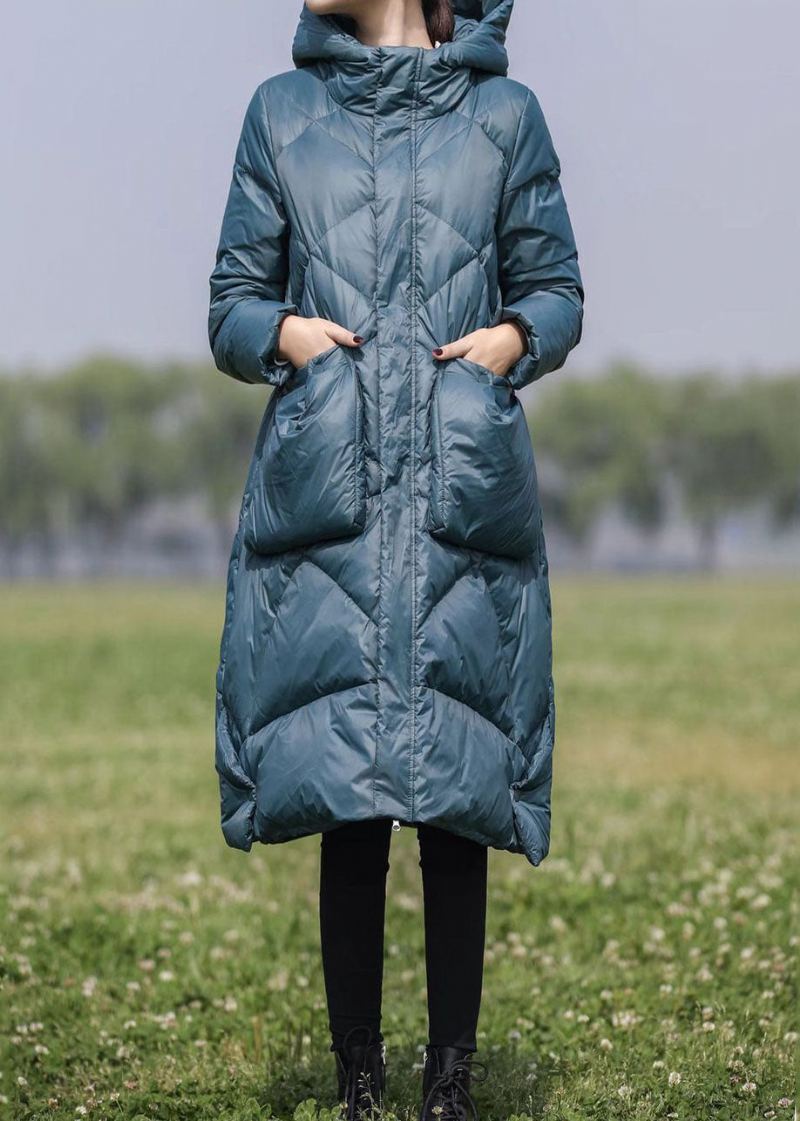 Manteau Bleu À Capuche En Duvet De Canard Avec Fermeture Éclair Pour L'hiver - Doudounes femmes