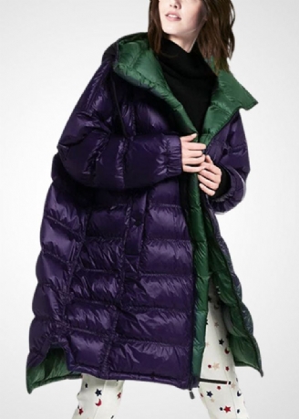 Manteau Bouffant En Duvet De Canard Avec Fermeture Éclair Et Capuche Pour Femme Violet Hiver