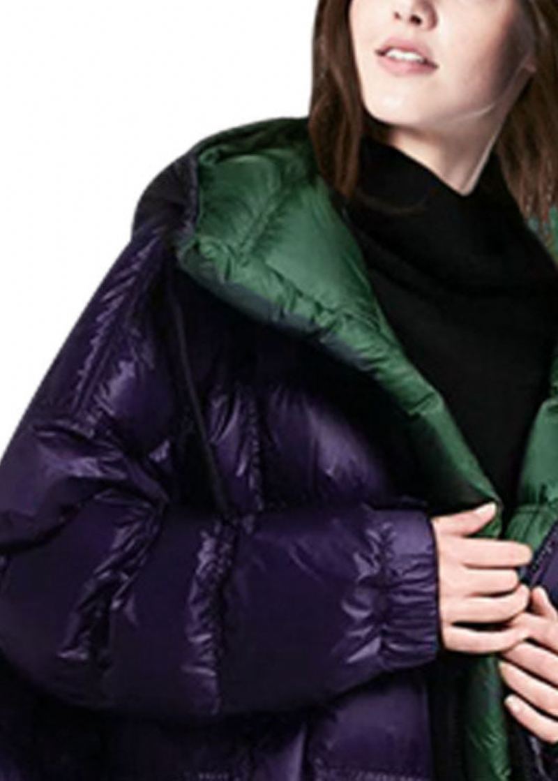 Manteau Bouffant En Duvet De Canard Avec Fermeture Éclair Et Capuche Pour Femme Violet Hiver - Doudounes femmes