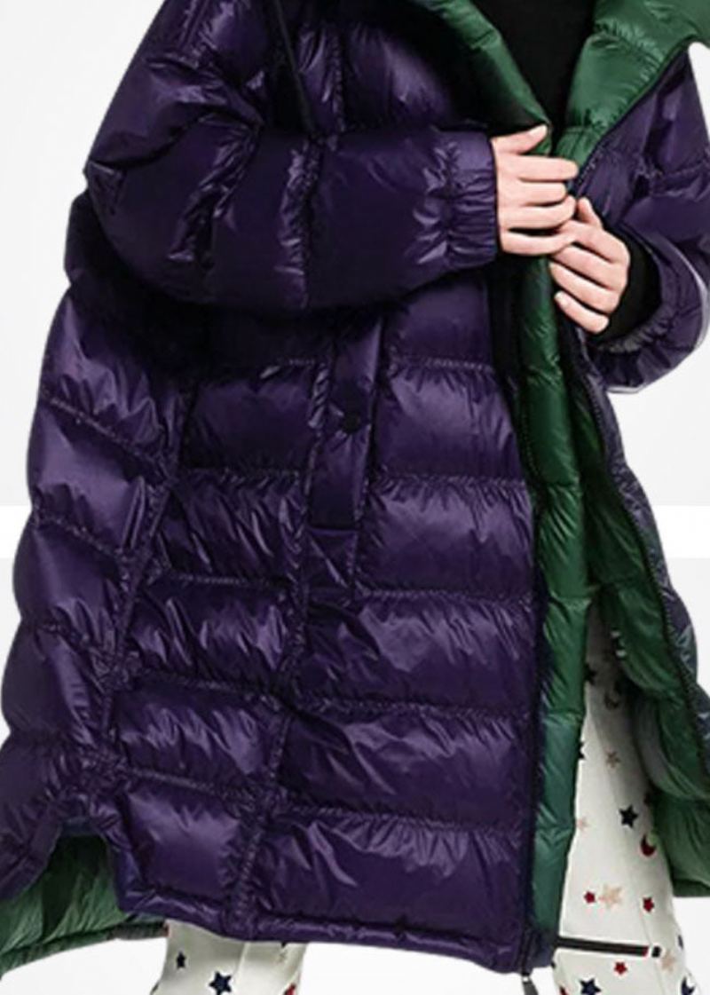 Manteau Bouffant En Duvet De Canard Avec Fermeture Éclair Et Capuche Pour Femme Violet Hiver - Doudounes femmes