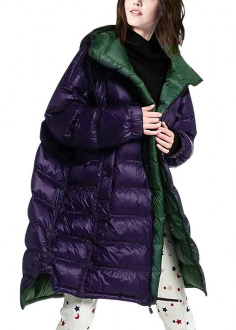 Manteau Bouffant En Duvet De Canard Avec Fermeture Éclair Et Capuche Pour Femme Violet Hiver - Doudounes femmes