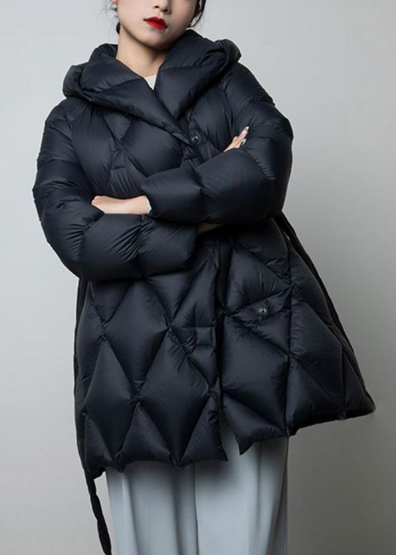 Manteau Bouffant En Duvet De Canard À Capuche Marron Italien Taille Nouée Hiver - Doudounes femmes