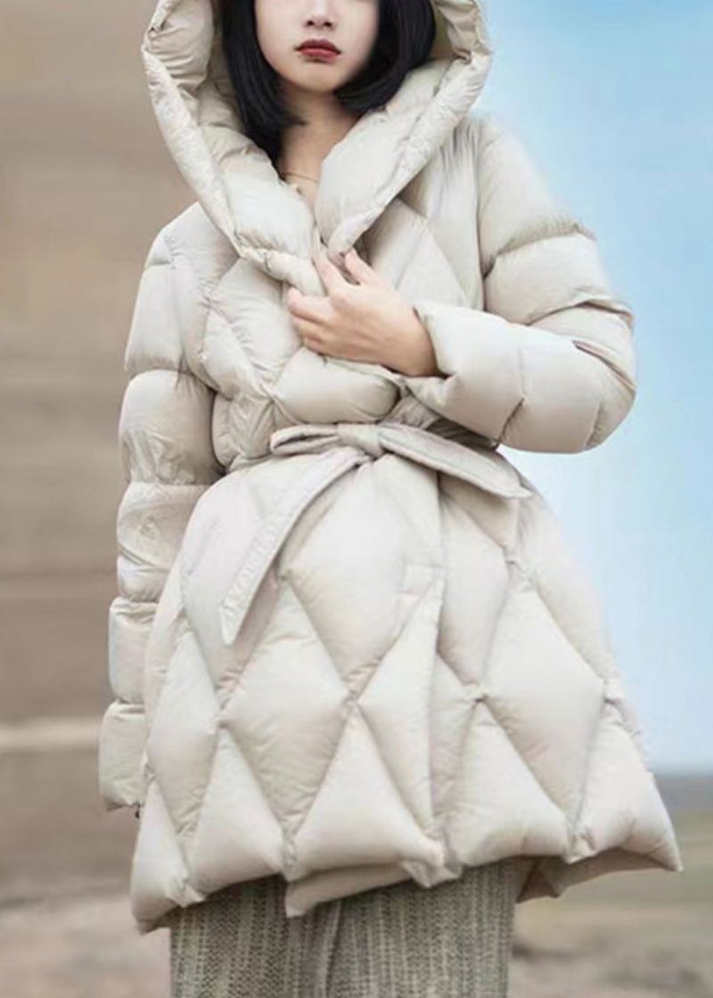 Manteau Bouffant En Duvet De Canard À Capuche Marron Italien Taille Nouée Hiver - Doudounes femmes