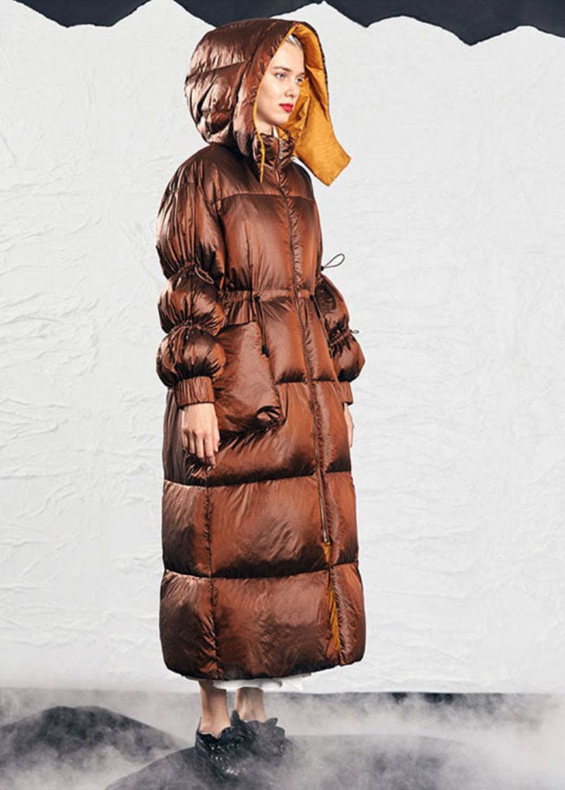 Manteau Bouffant En Duvet De Canard Épais Avec Cordon De Serrage Mode Caramel Simple Hiver - Caramel