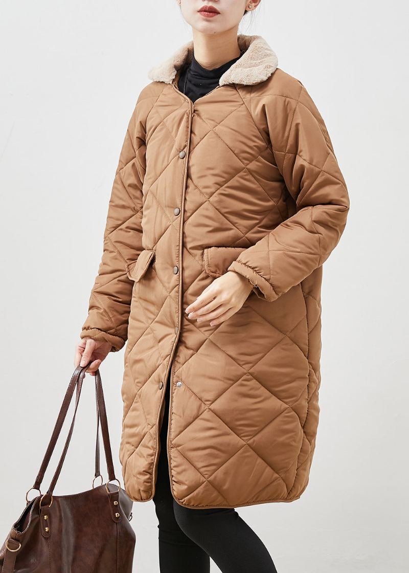 Manteau Bouffant En Duvet De Canard Marron Avec Poches Et Col En Fourrure Pour L'hiver - Doudounes femmes