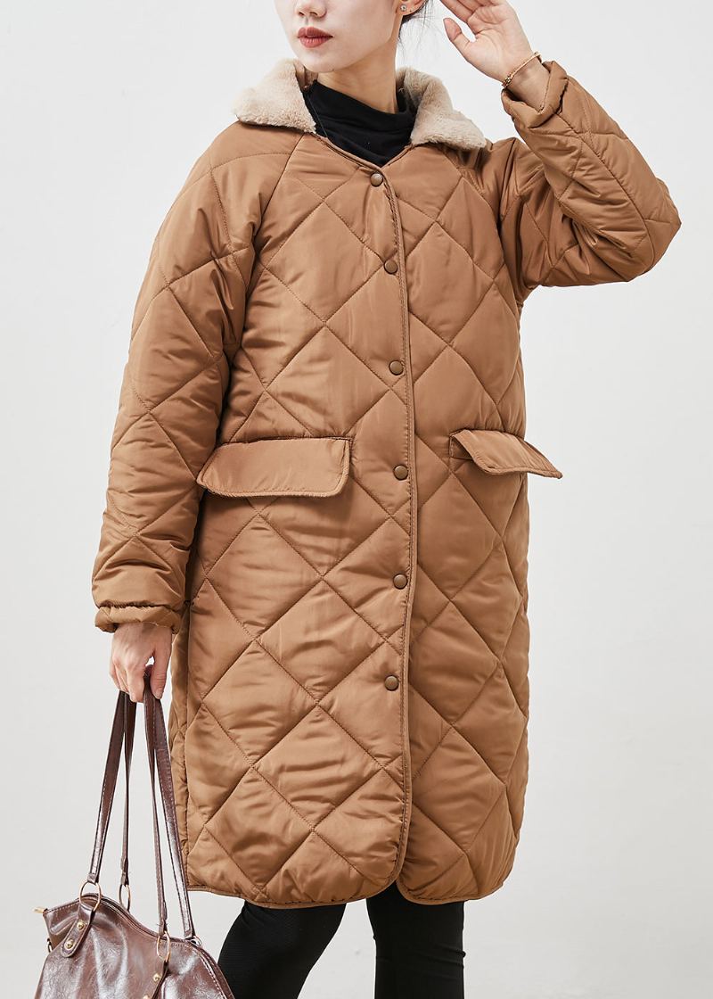 Manteau Bouffant En Duvet De Canard Marron Avec Poches Et Col En Fourrure Pour L'hiver - Doudounes femmes