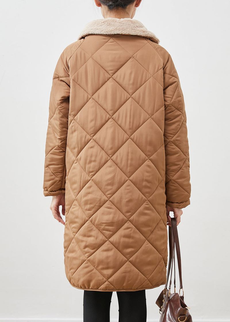 Manteau Bouffant En Duvet De Canard Marron Avec Poches Et Col En Fourrure Pour L'hiver - Doudounes femmes