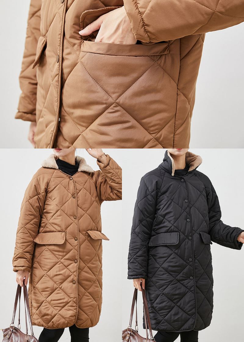 Manteau Bouffant En Duvet De Canard Marron Avec Poches Et Col En Fourrure Pour L'hiver - Doudounes femmes