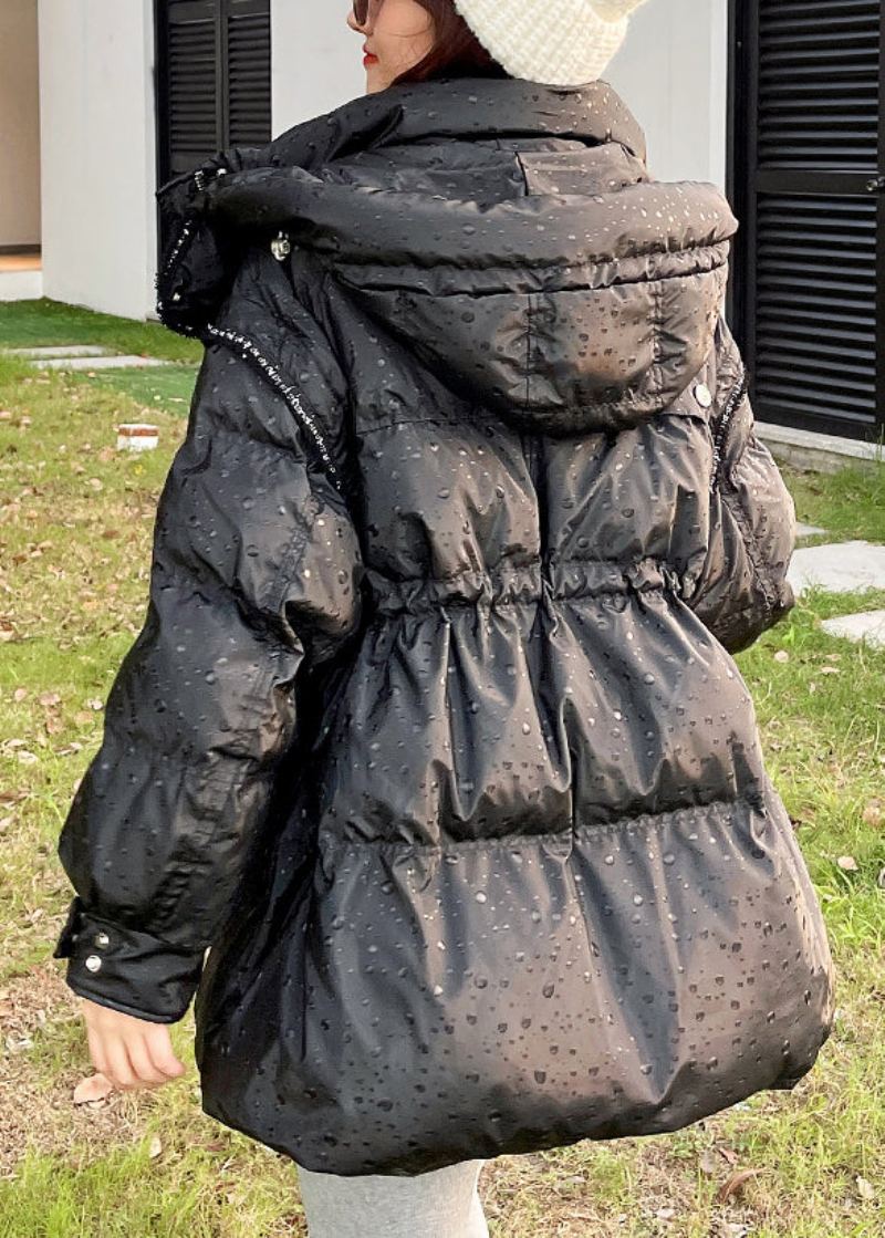 Manteau Bouffant En Duvet De Canard Noir Avec Cordon De Serrage Et Manches Détachables Fermeture Éclair Longues - Doudounes femmes