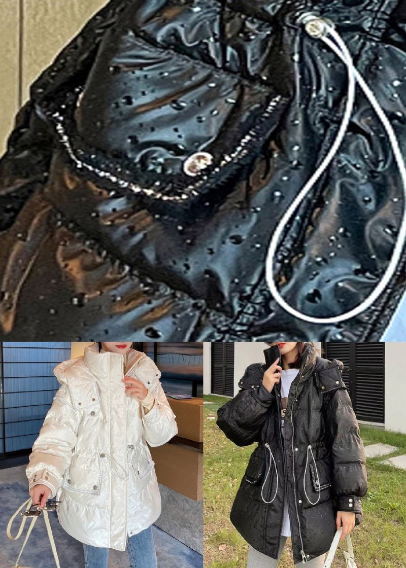 Manteau Bouffant En Duvet De Canard Noir Avec Cordon De Serrage Et Manches Détachables Fermeture Éclair Longues - Doudounes femmes