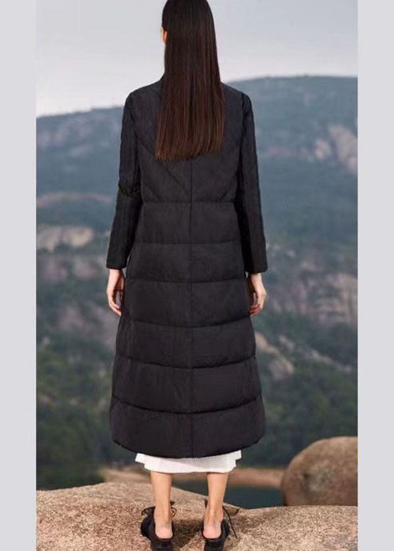 Manteau Bouffant En Duvet De Canard Noir Brodé À La Taille Grande Hiver - Noir