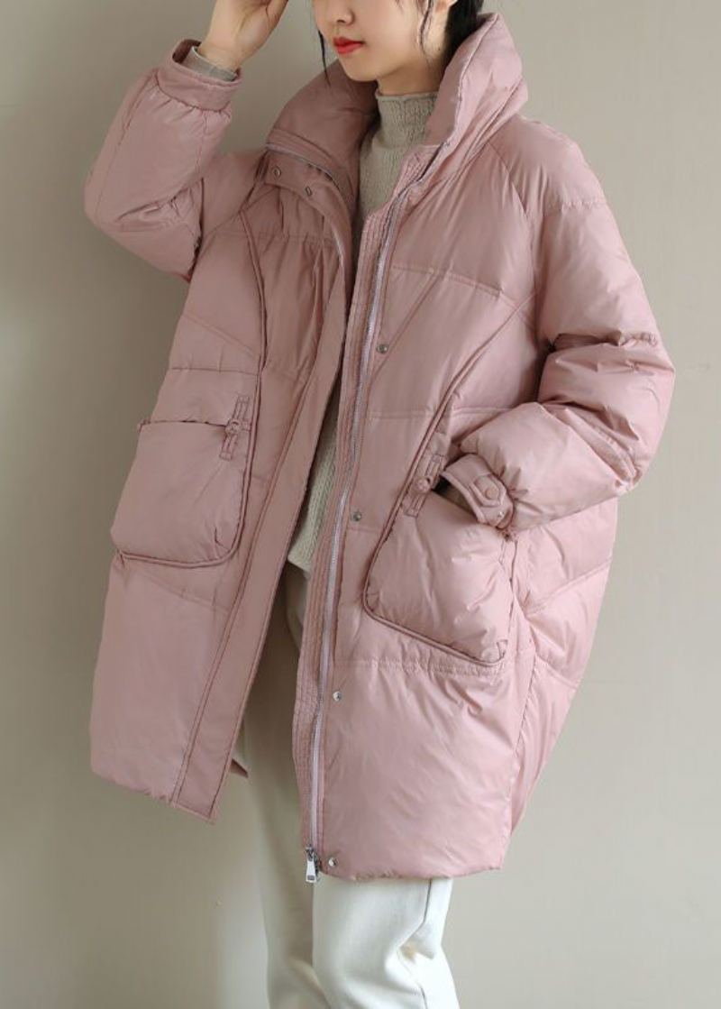 Manteau Bouffant En Duvet De Canard Rose Français Avec Fermeture Éclair Et Boutons Orientaux Hiver - Doudounes femmes