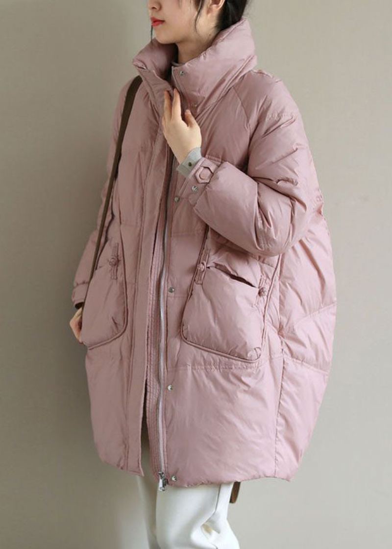 Manteau Bouffant En Duvet De Canard Rose Français Avec Fermeture Éclair Et Boutons Orientaux Hiver - Doudounes femmes