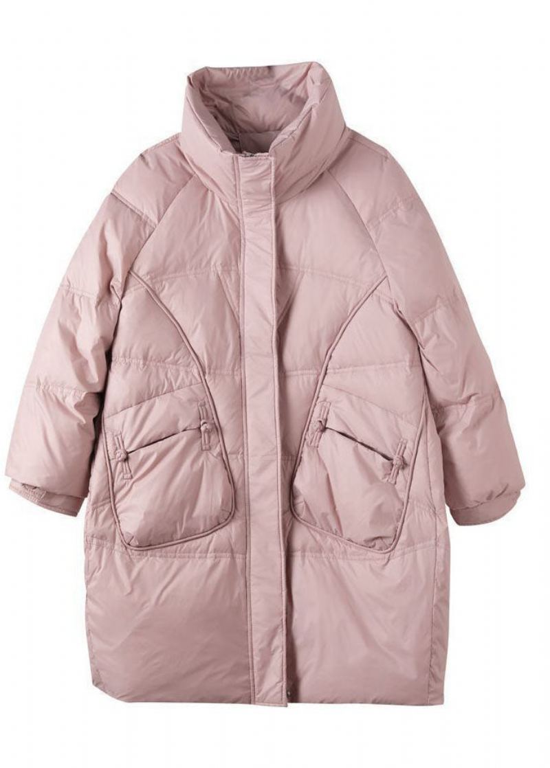 Manteau Bouffant En Duvet De Canard Rose Français Avec Fermeture Éclair Et Boutons Orientaux Hiver - Doudounes femmes