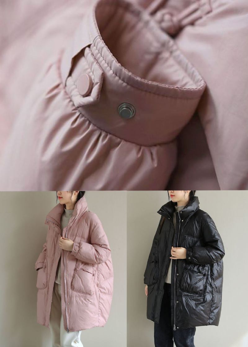 Manteau Bouffant En Duvet De Canard Rose Français Avec Fermeture Éclair Et Boutons Orientaux Hiver - Doudounes femmes