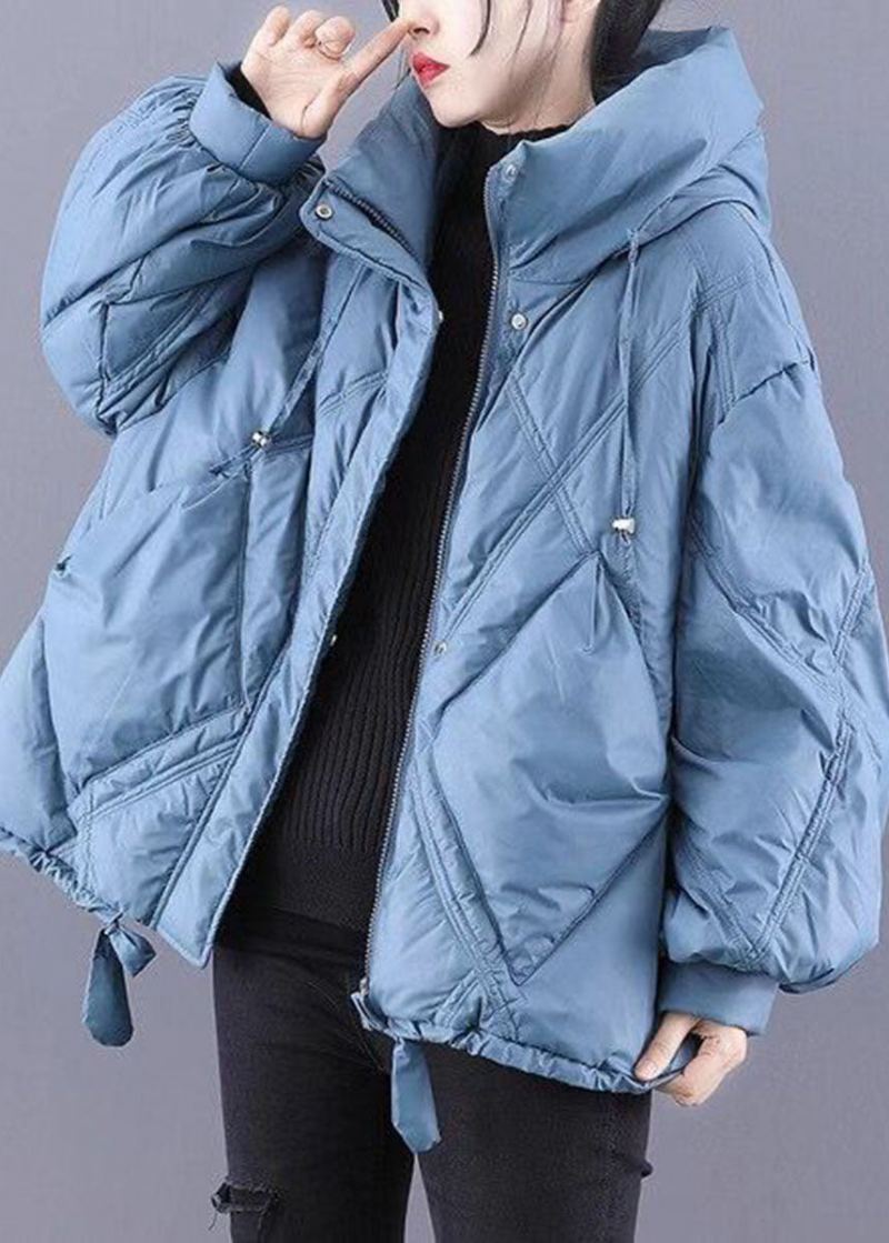 Manteau À Capuche Bleu Unique Chaud D'hiver En Duvet De Canard