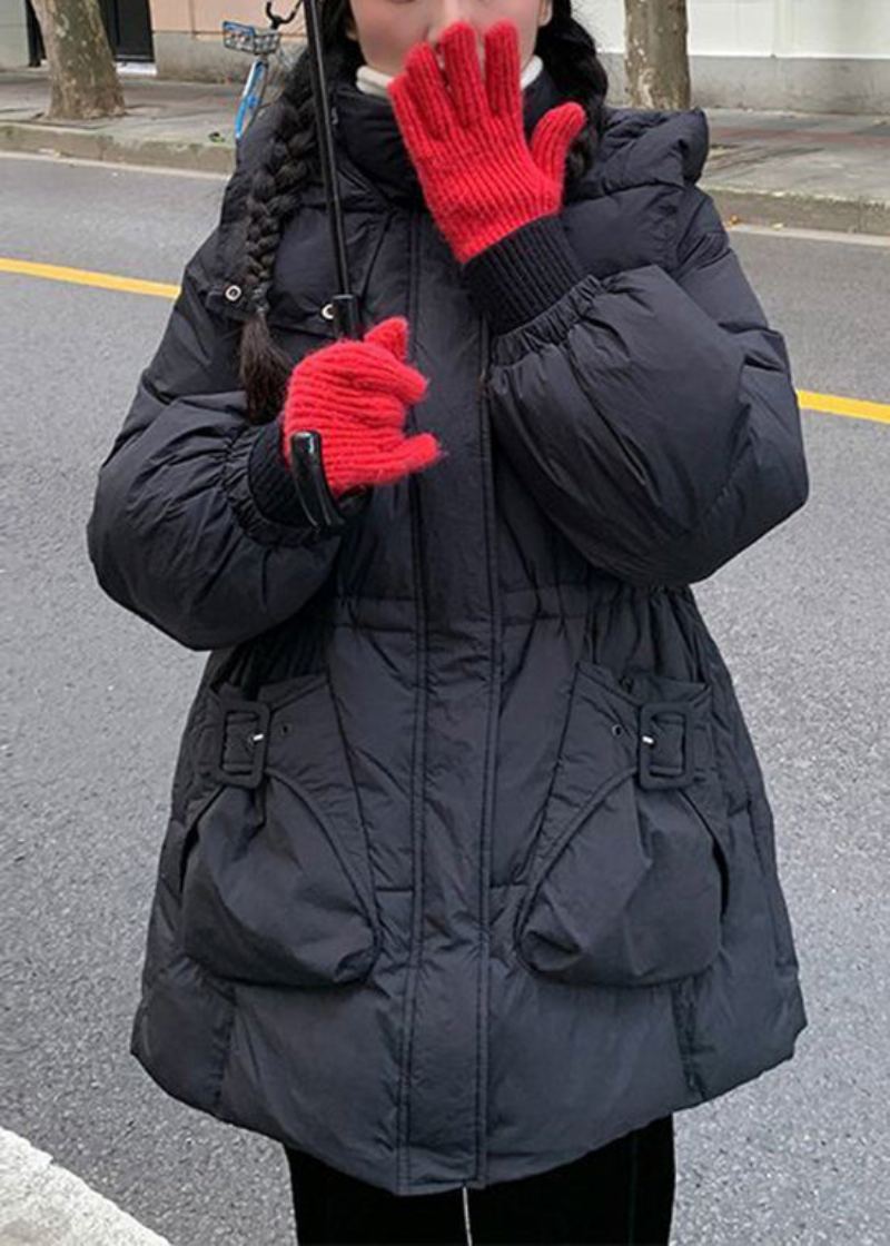 Manteau À Capuche En Duvet De Canard Rouge Pour Femme Poches Zippées Avec Cordon De Serrage Hiver - Doudounes femmes