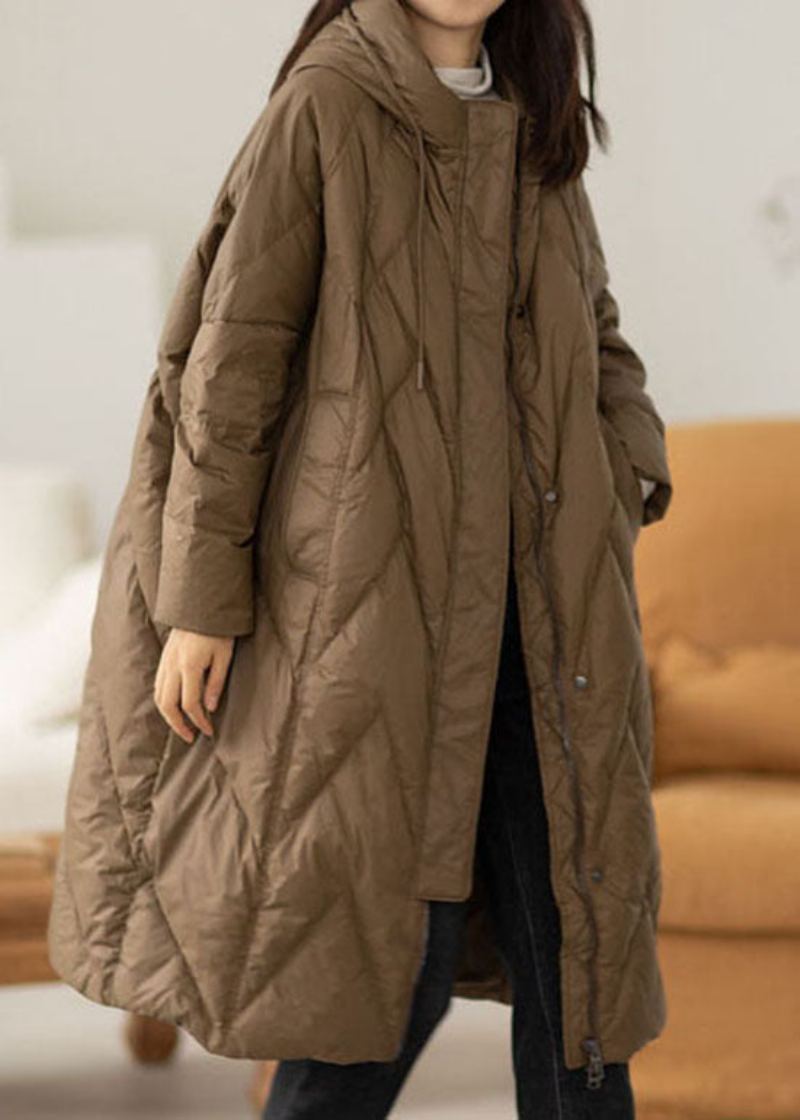 Manteau À Capuche En Duvet De Canard Style Bohémien Chocolat Mode Hiver