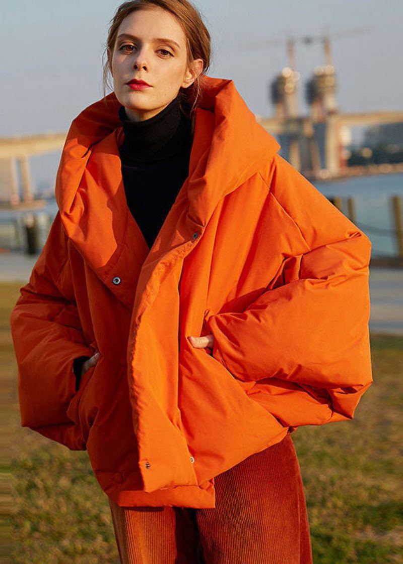 Manteau À Capuche Orange Surdimensionné Couleur Unie En Duvet De Canard Manches Chauve-souris Diy