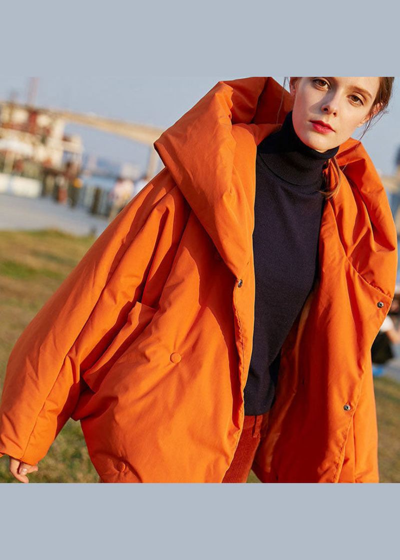 Manteau À Capuche Orange Surdimensionné Couleur Unie En Duvet De Canard Manches Chauve-souris Diy - Doudounes femmes