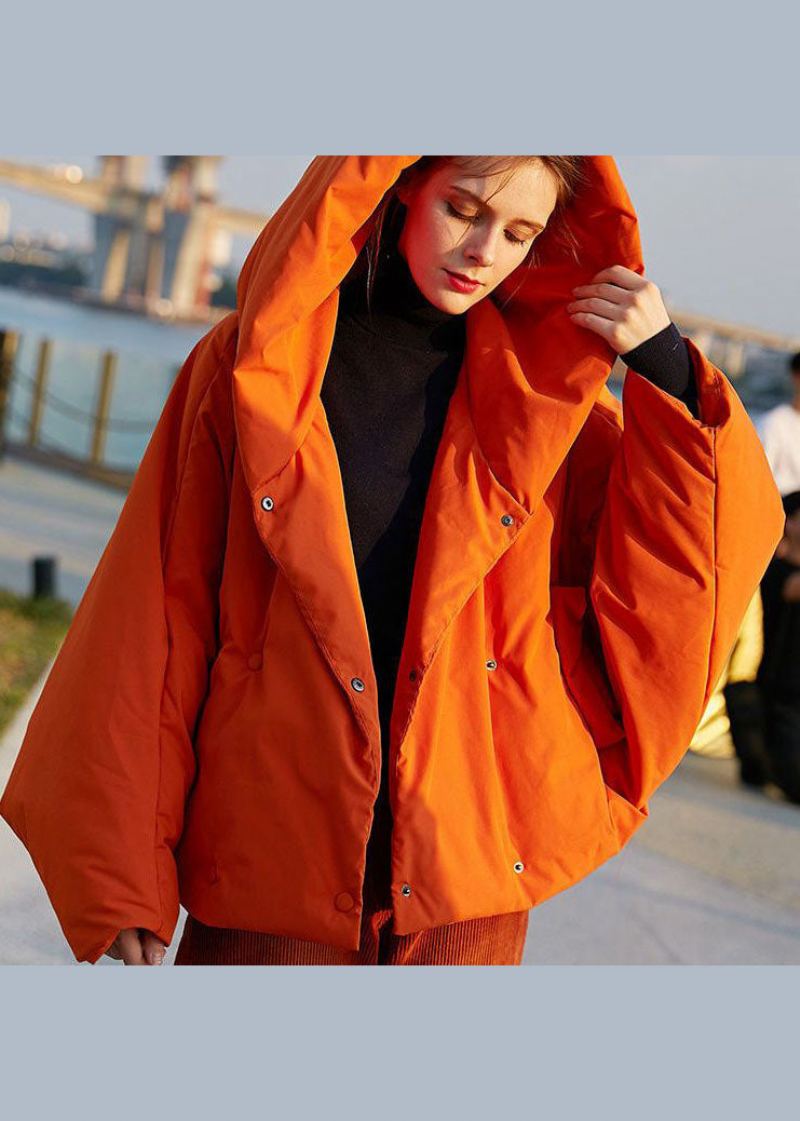 Manteau À Capuche Orange Surdimensionné Couleur Unie En Duvet De Canard Manches Chauve-souris Diy - Doudounes femmes