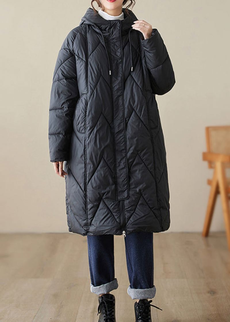 Manteau À Capuche Rempli De Coton Fin Avec Poches Noires Patchwork Fermeture Éclair Hiver - Doudounes femmes