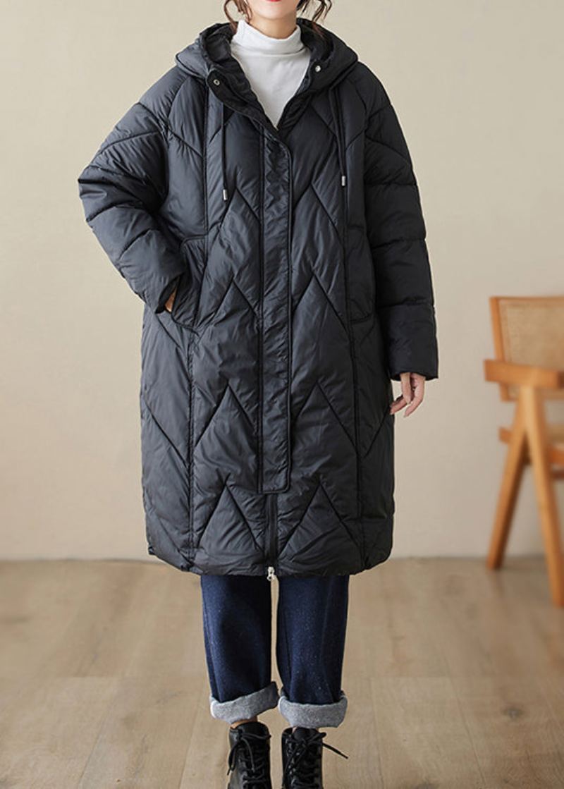 Manteau À Capuche Rempli De Coton Fin Avec Poches Noires Patchwork Fermeture Éclair Hiver - Doudounes femmes