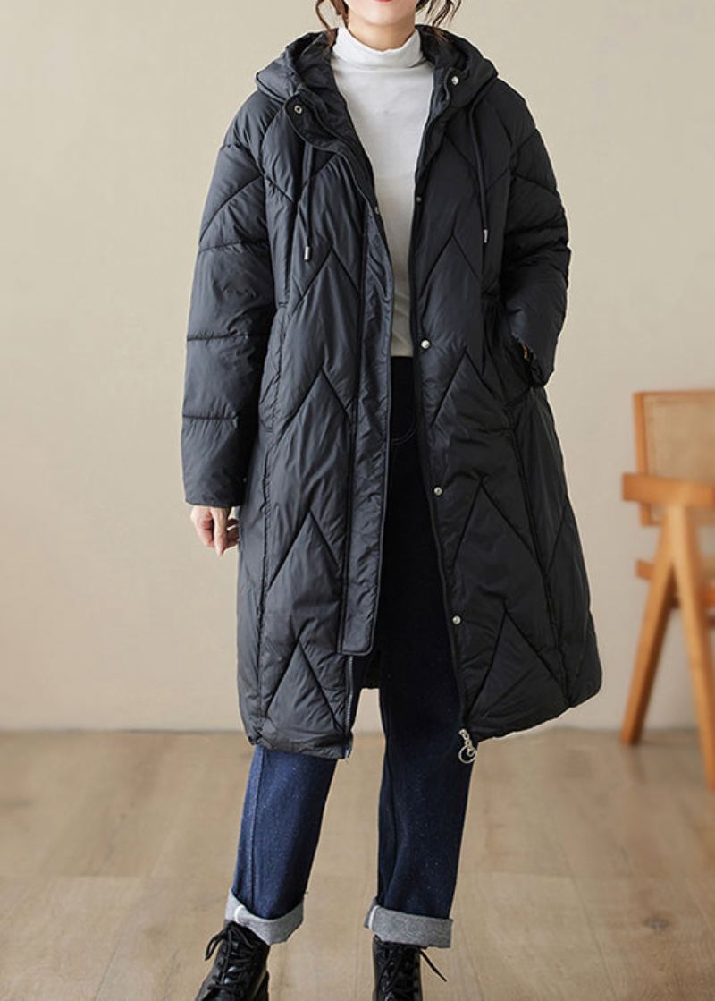 Manteau À Capuche Rempli De Coton Fin Avec Poches Noires Patchwork Fermeture Éclair Hiver - Doudounes femmes