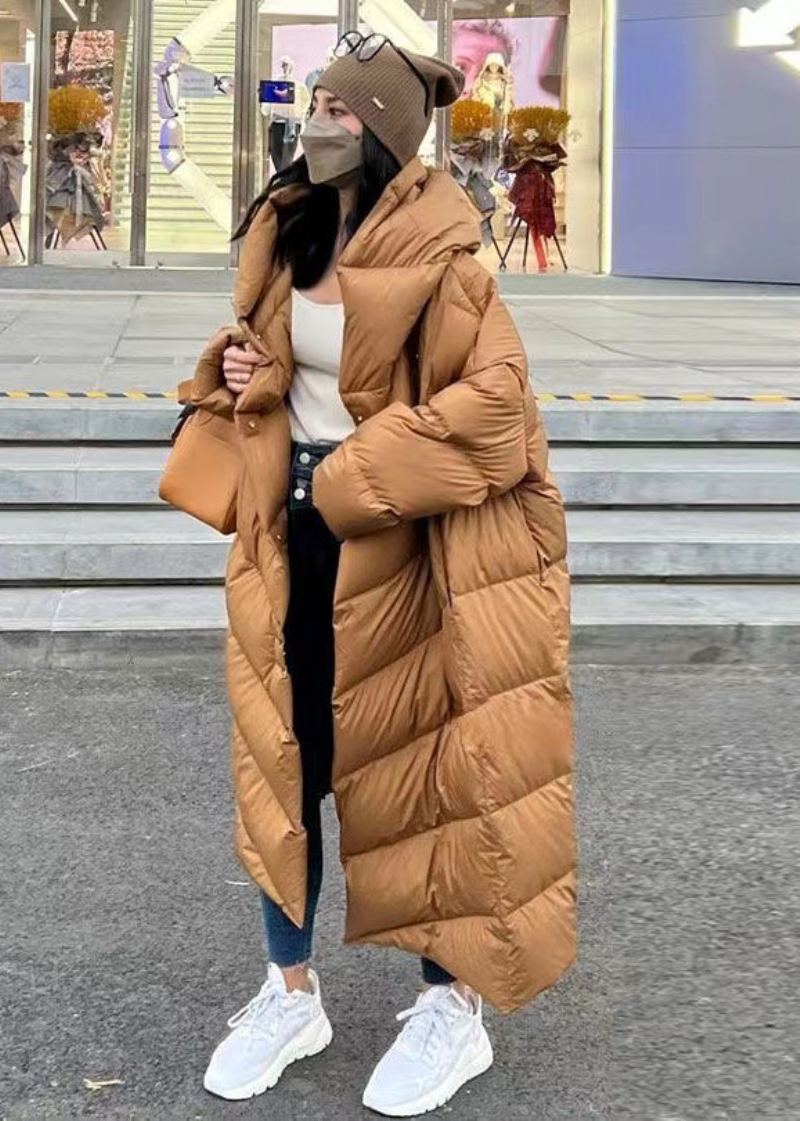 Manteau À Capuche Rempli De Coton Fin Caramel Fait Main Hiver