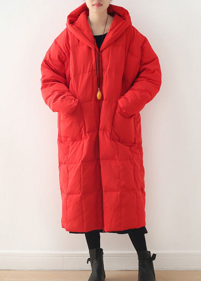 Manteau À Capuche Rouge Avec Poches Zippées Et Manches Longues