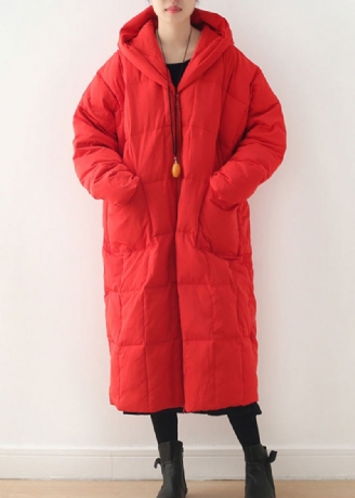 Manteau À Capuche Rouge Avec Poches Zippées Et Manches Longues