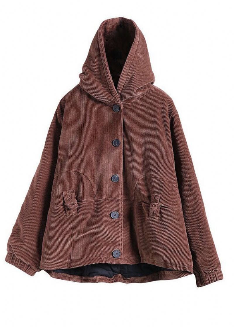 Manteau À Capuche En Velours Côtelé Épais Et Fin En Coton Chocolat Pour L'hiver - Café