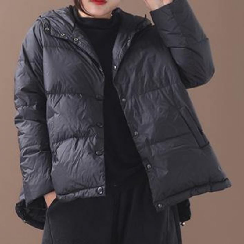 Manteau Chaud En Duvet De Canard Noir Grande Taille Vestes De Neige À Capuche Pardessus Épais Pour Femmes - Doudounes femmes