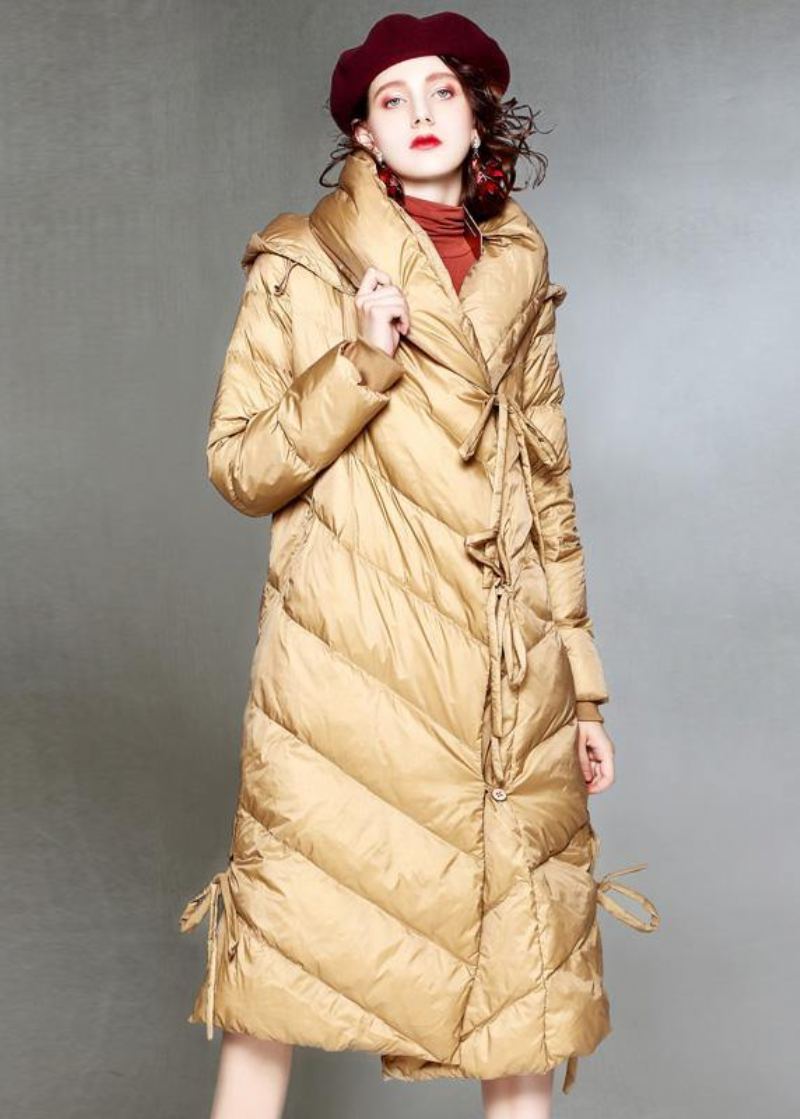 Manteau Chaud En Duvet Kaki Pour Femme Vêtement D'hiver Grande Taille Parka À Capuche Avec Cordon De Serrage Pardessus