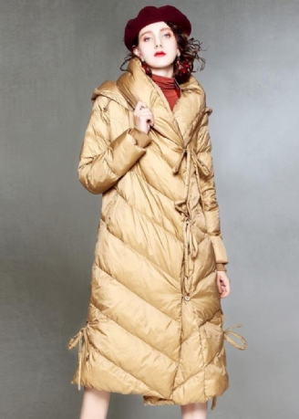 Manteau Chaud En Duvet Kaki Pour Femme Vêtement D'hiver Grande Taille Parka À Capuche Avec Cordon De Serrage Pardessus