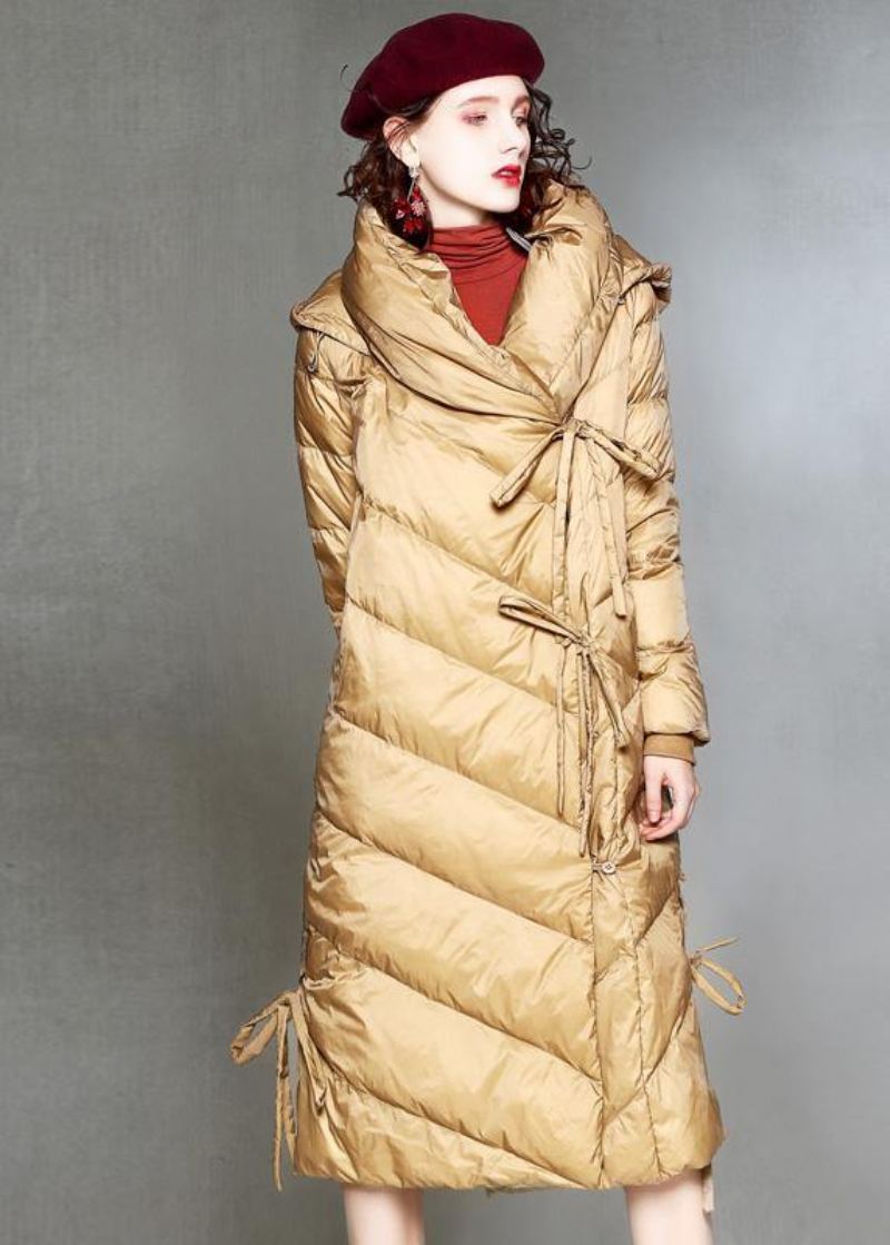 Manteau Chaud En Duvet Kaki Pour Femme Vêtement D'hiver Grande Taille Parka À Capuche Avec Cordon De Serrage Pardessus - Doudounes femmes