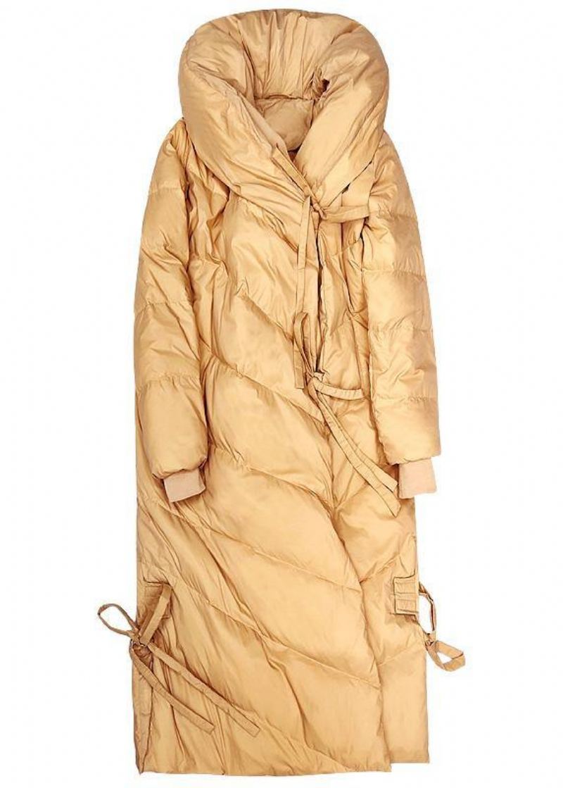 Manteau Chaud En Duvet Kaki Pour Femme Vêtement D'hiver Grande Taille Parka À Capuche Avec Cordon De Serrage Pardessus - Doudounes femmes