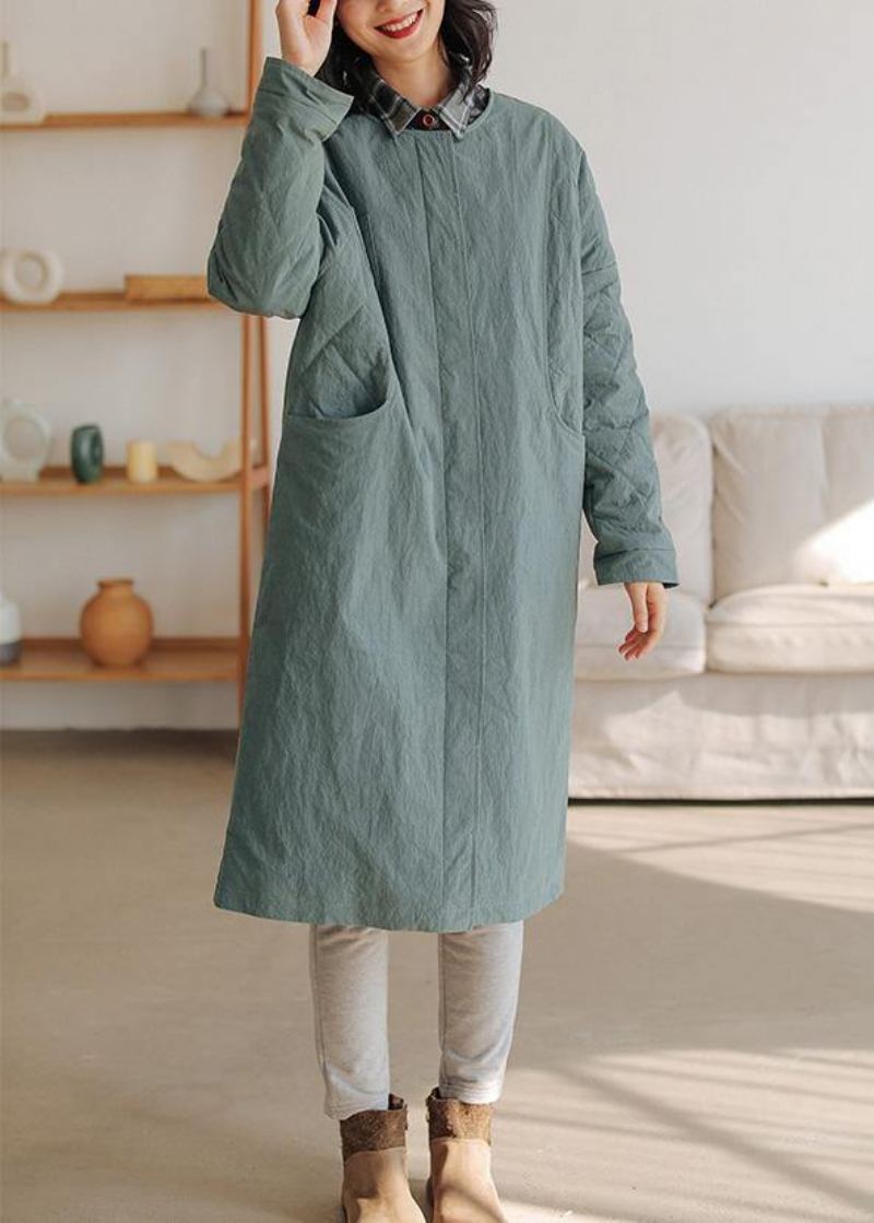 Manteau Chaud Épais Et Ample Pour Femmes Gris Vert Col Rond Manteaux