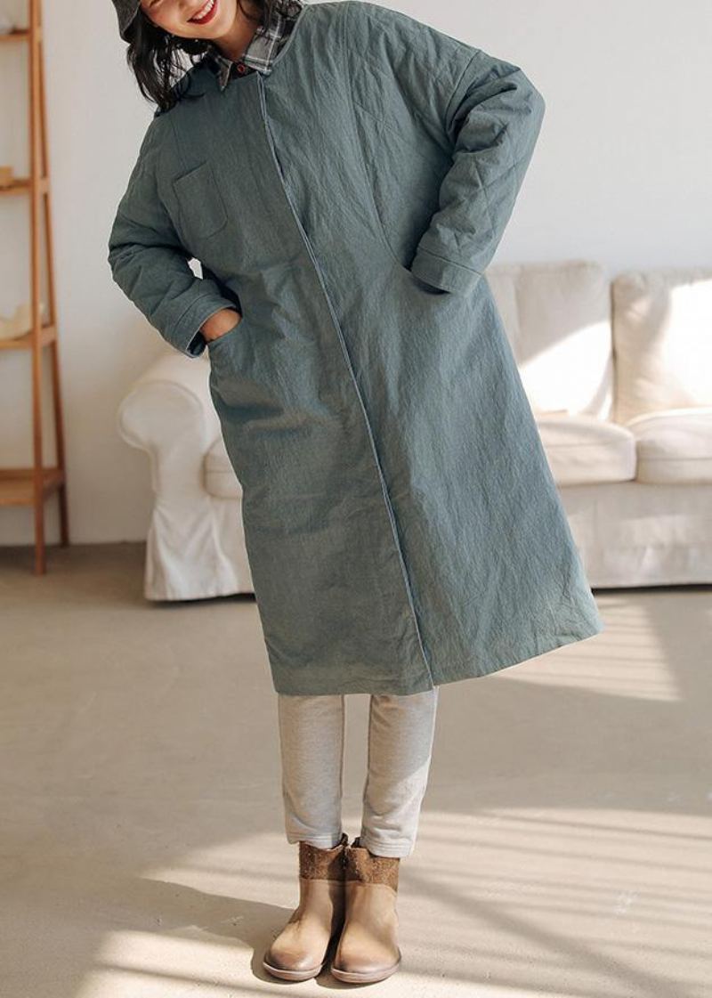 Manteau Chaud Épais Et Ample Pour Femmes Gris Vert Col Rond Manteaux - Doudounes femmes