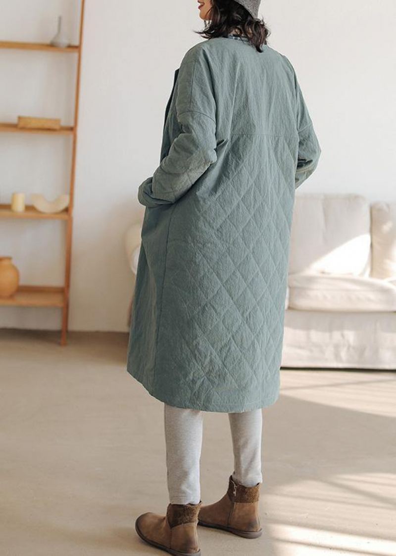 Manteau Chaud Épais Et Ample Pour Femmes Gris Vert Col Rond Manteaux - Doudounes femmes