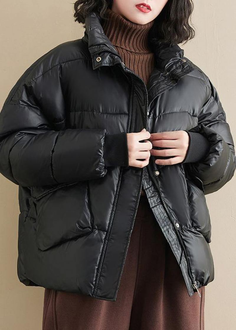 Manteau Chaud Surdimensionné À Col Montant En Patchwork Noir Vêtements D'extérieur D'hiver