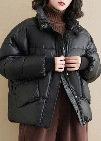 Manteau Chaud Surdimensionné À Col Montant En Patchwork Noir Vêtements D'extérieur D'hiver