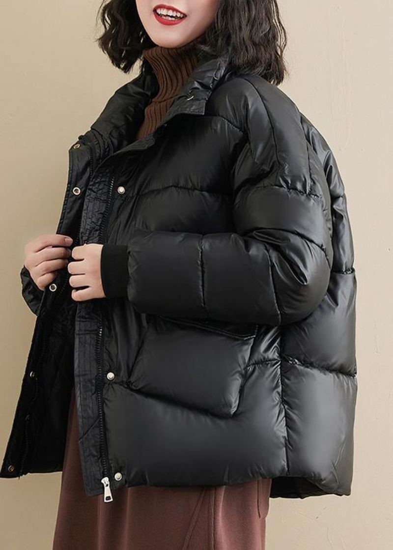 Manteau Chaud Surdimensionné À Col Montant En Patchwork Noir Vêtements D'extérieur D'hiver - Doudounes femmes