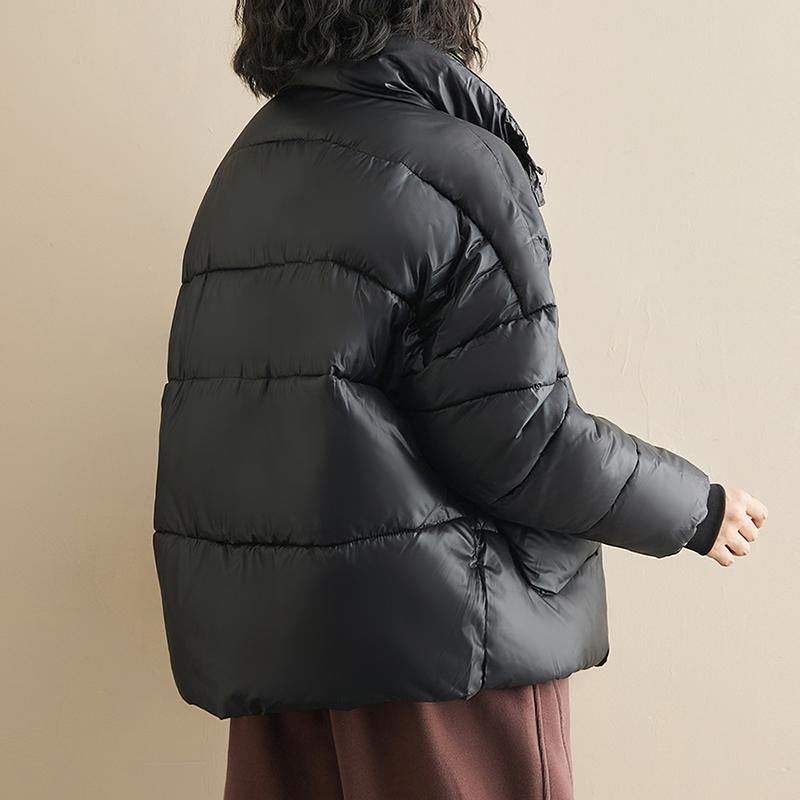 Manteau Chaud Surdimensionné À Col Montant En Patchwork Noir Vêtements D'extérieur D'hiver - Doudounes femmes