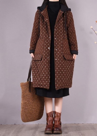 Manteau Chocolat Élégant Grande Taille Poches À Capuche Vêtements D'extérieur