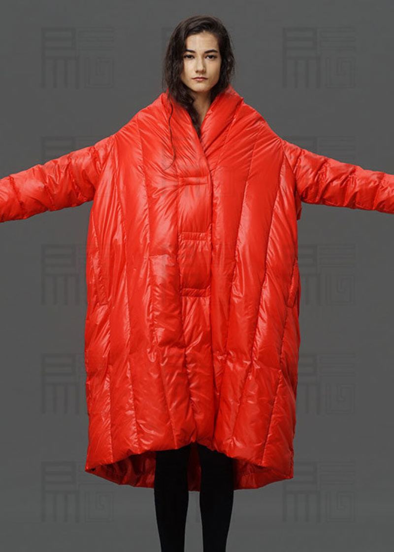 Manteau À Col De Tortue Rouge Moderne Manches Capes Design Bas Et Haut D'hiver En Duvet De Canard